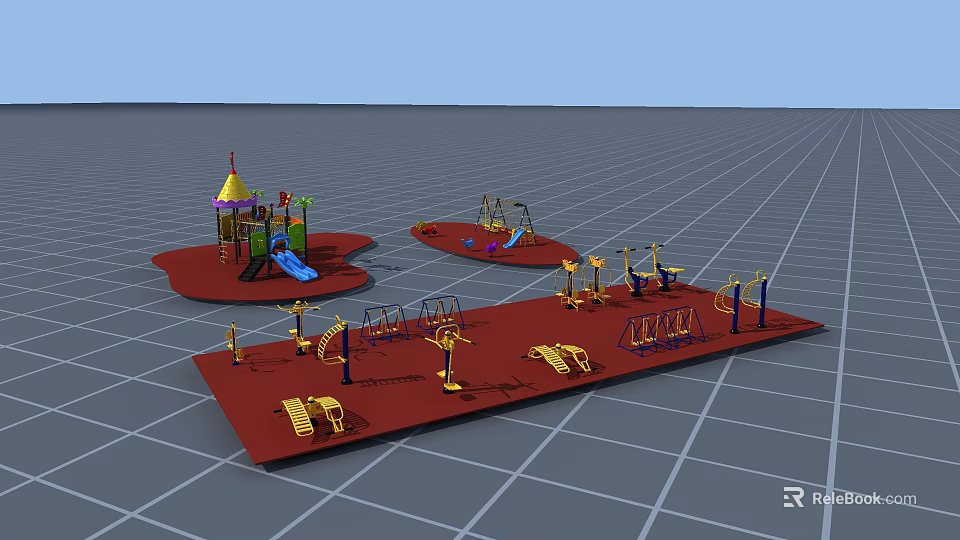 Colorful Playground Sports Equipment With Slides Swings Climbing Frames And Fitness Gear 3d model 