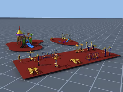 Colorful Playground Sports Equipment With Slides Swings Climbing Frames And Fitness Gear 3d model