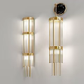 Elegant Modern Wall Sconce With Golden Frame And Vertical Glass Rods For Interior Lighting