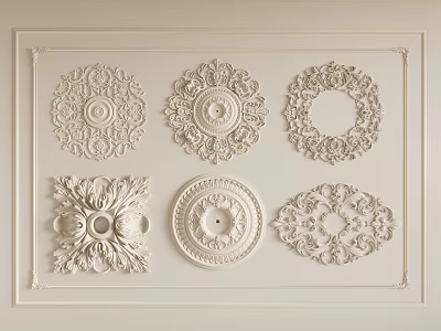 Intricate Carved Decorative Elements with Various Intricate Patterns in White Finish for Interior Wall Accents 3d model