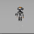Silver Metallic Robot Character With Orange Accents Large Ears And Red Eye