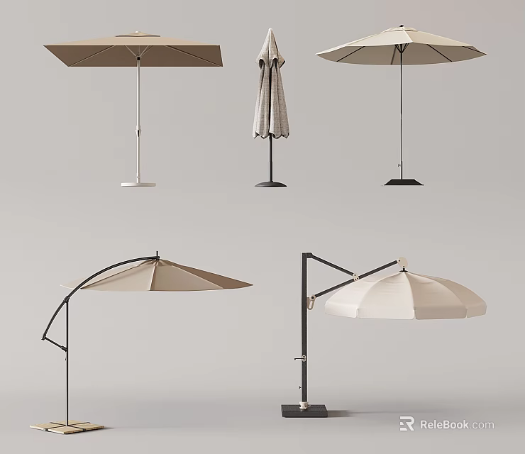 Different Styles Of Outdoor Patio Umbrella With Various Designs And Bases 3d model 