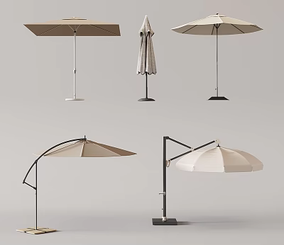 Different Styles Of Outdoor Patio Umbrella With Various Designs And Bases 3d model