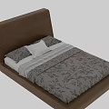 Modern Style Wooden Headboard Double Bed with Patterned Bedspread and Pillows