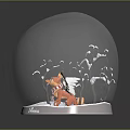 Decorative Commercial Snow Globe with Orange Winged Kitten Scarf Detailed Snow Scene and Tree Branches