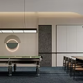 Modern Billiard Room Interior With Billiard Table Cue Rack And Chairs