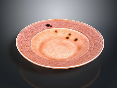 Hand Carved Sculptural Ceramic Plate In Pink With Concentric Patterns And Black Spots 3d model