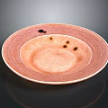Hand Carved Sculptural Ceramic Plate In Pink With Concentric Patterns And Black Spots