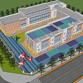 Modern School Campus Featuring Yellow White Exterior Large Windows And Green Lawn By Street