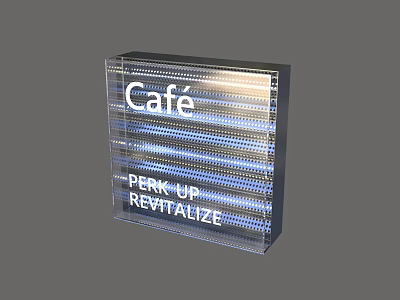 Illuminated Café Lightbox With Perk Up Revitalize Text And Transparent Design 3d model