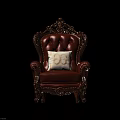 Brown Leather Single Sofa With Ornate Carved Backrest Armrests And Cushion 3d model