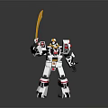 White Black Red Robot Toy Standing With Yellow Sword In Hand