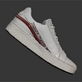 White Casual Lace Up Shoes With Red Stripe Design And Textured Sole