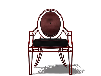 Stylish Accent Chair with Red Metal Frame Oval Backrest Curved Legs and Black Cushion 3d model