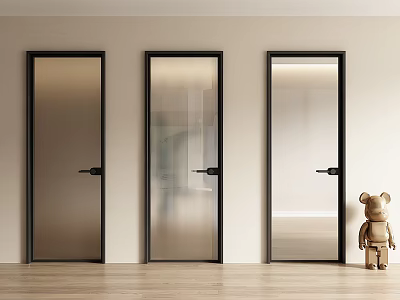 Modern Swing Doors With Black Frames And Frosted Ribbed Clear Glass Designs 3d model