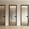 Modern Swing Doors With Black Frames And Frosted Ribbed Clear Glass Designs