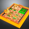 Colorful Courtyard Model With Patterned Tiles Green Lawn And Decorative Structures
