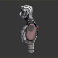 Silver Mechanical Robotic Bust With Red Eye And Glowing Chest Lines