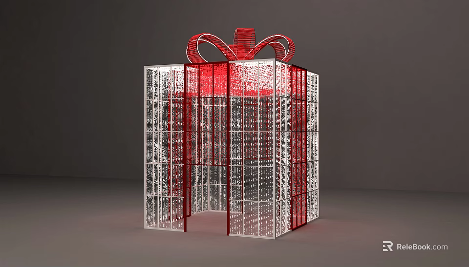 Transparent Gift Box Photo Spot With Red Bow And Lattice Structure 3d model 