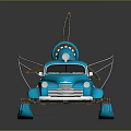 Blue Vintage Amphibious Car Style Water Vehicle With Propeller And Floats