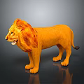 Lion 3D Model With Orange Fur Mane And Standing Pose On Gray Background 3d model