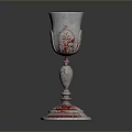 Silver Ornate Goblet With Carved Patterns And Red Base For Daily Household Use