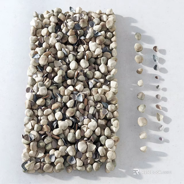 Natural White And Light Gray Stones With Small Wood Pieces On Light Background 3d model 