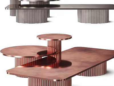 Modern Copper Coffee Table With Tiered Design And Ribbed Base Structure 3d model