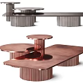 Modern Copper Coffee Table With Tiered Design And Ribbed Base Structure 3d model