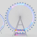 Colorful Ferris Wheel Amusement Ride With Decorative Base And Small Pavilions