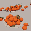 Elegant Decorative Ornament Set With Ceramic Plates Fresh Oranges And Green Leaves