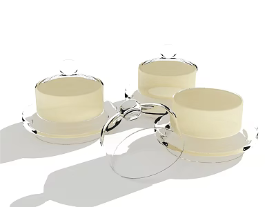 Three White Cups With Transparent Lids And Elegant Design On White Background 3d model