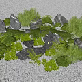 Courtyard Garden With Natural Rocks Green Plants And Lanterns On Gravel Ground