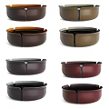 Round Modern Coffee Tables in Various Colors with Divided Sections and Leather Like Material