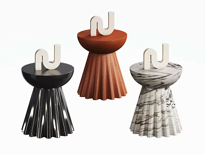 Modern Black Brown Marble Side Tables With Unique Base Design And White Accents 3d model