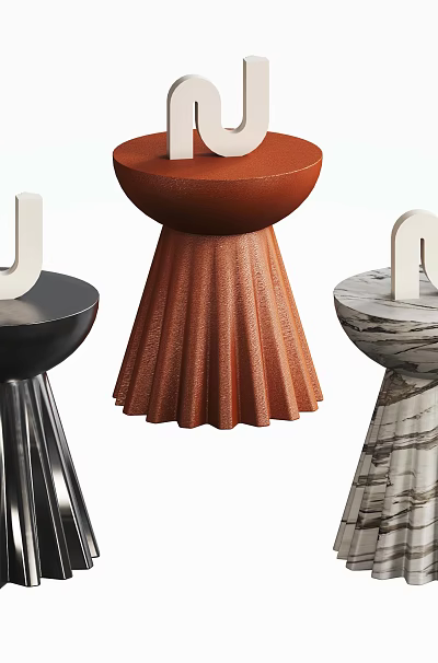 Modern Black Brown Marble Side Tables With Unique Base Design And White Accents 3d model