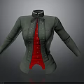 Vintage Green Coat With Red Lining And Black Bow Tie Design