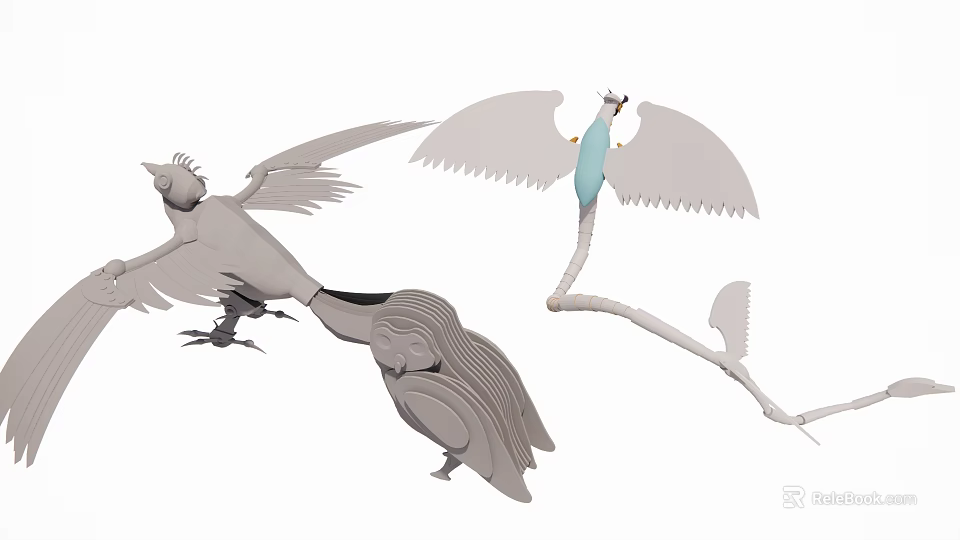 Flying Animal Models Featuring Spread Wings Standing Posture And Feathered Structure 3d model