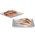 Fresh Aquatic Animal Crab Claws Arranged on White Plates With Green Herbs