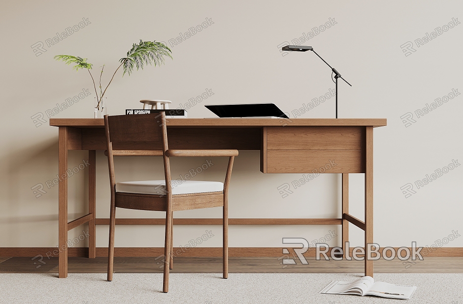 Solid wood desk and chair model