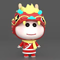 Cute 3D Cartoon Character Wearing Red Yellow Dragon Headgear With Blue Accents And Scarf Outfit