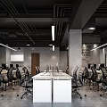 Modern Public Office Space With White Workstations Black Ergonomic Chairs And Open Layout 3d model