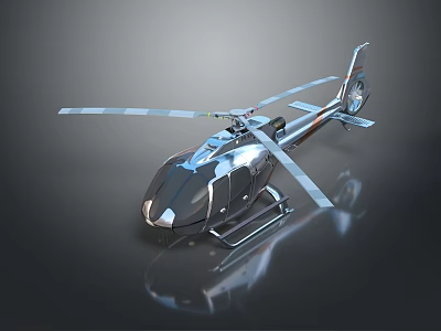 Helicopter With Modern Design 3D Rendered Sleek Body And Rotor Blades On Dark Reflective Background 3d model