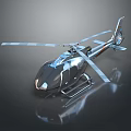 Helicopter With Modern Design 3D Rendered Sleek Body And Rotor Blades On Dark Reflective Background