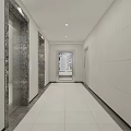 Modern Elevator Hallway With White Walls Marble Accents Elevator Doors And Tiled Floor 3d model