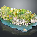 Garden Landscape Design With Lush Green Vegetation Rocky Shores And Water Area