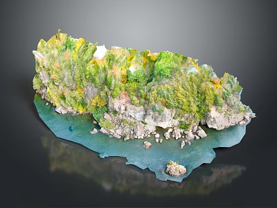 Garden Landscape Design With Lush Green Vegetation Rocky Shores And Water Area 3d model