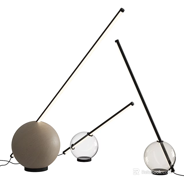 Modern Table Lamps with Wooden and Glass Balls on Black Slender Stands for Home Decor 3d model 