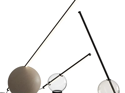 Modern Table Lamps with Wooden and Glass Balls on Black Slender Stands for Home Decor 3d model