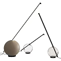 Modern Table Lamps with Wooden and Glass Balls on Black Slender Stands for Home Decor